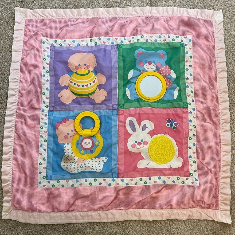 Vintage Fisher‎ Price Baby Activity Quilt Play Mat Mirror Rattle 1983